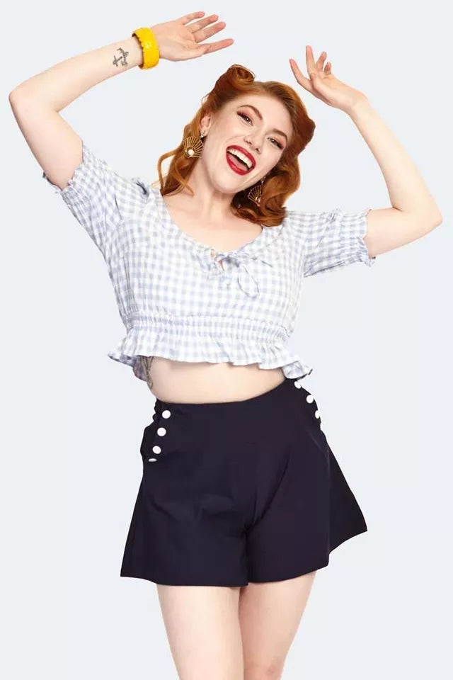 Sadie Blue Gingham Retro Vintage Style Top