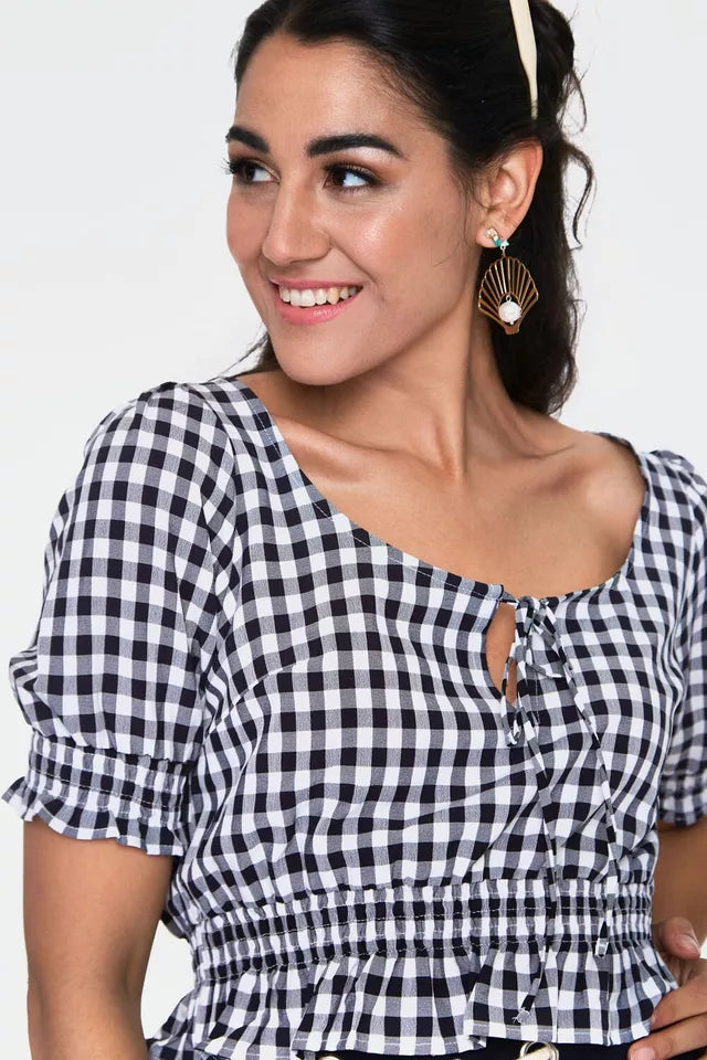 Sadie Black Retro Vintage Style Gingham Top