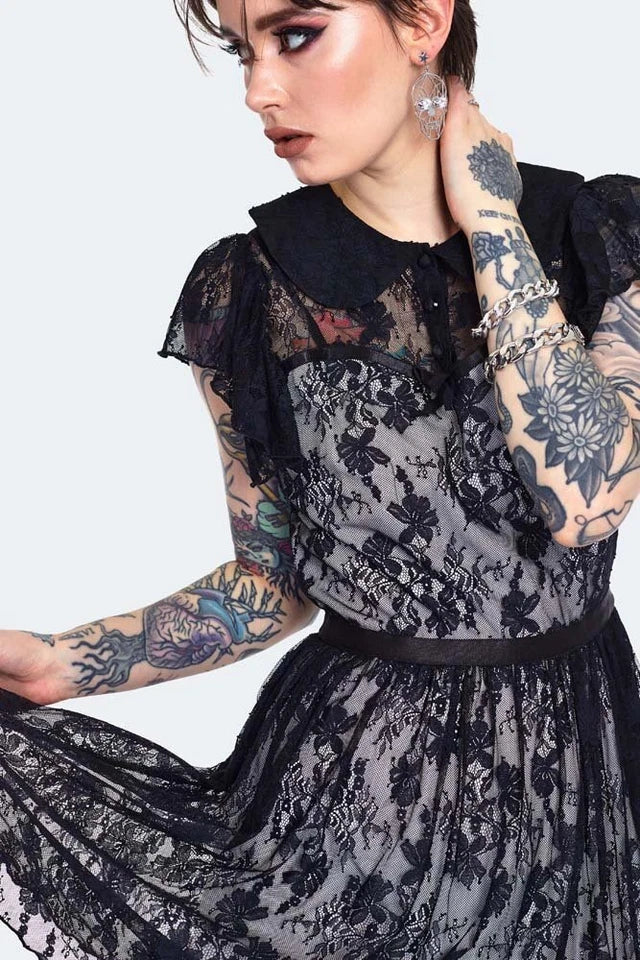 Lace overlay collar Gothic Alternative Style dress