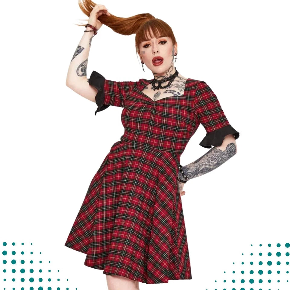Tartan Midi Gothic Alternative Style Dress