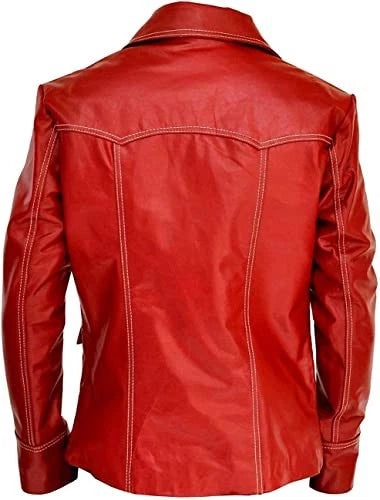 Brad Pitt Red Leather Jacket Tyler Durden Fight Club Real FC Style Coat for Men