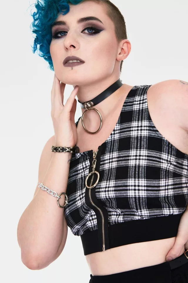 Ladies Gothic Top Teen Spirit Black Tartan Crop Top Alternative Punk Style Top