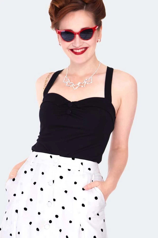 Retro Black and white polka dot button front midi Vintage Style skirt