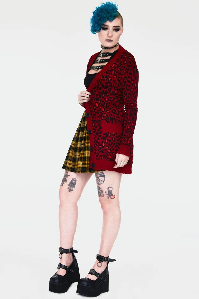 Alternative Fashion Style Maneater Red Leopard Print Oversized Gothic Cardigan