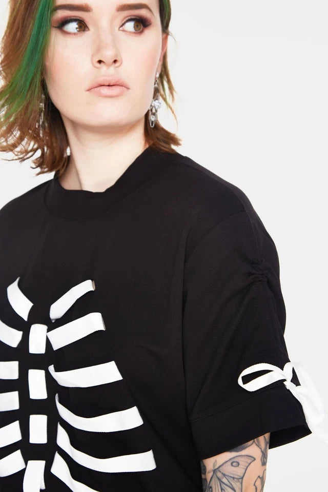 Alternative Style Ribbon Ribcage Longline Gothic Tee