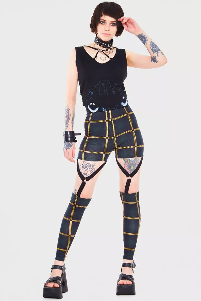 Head In The Clouds Plaid Harness Gothic Alternative Style Leggings
