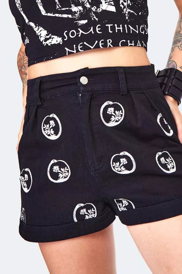 Snake Embroidered Denim Gothic Punk Style Shorts