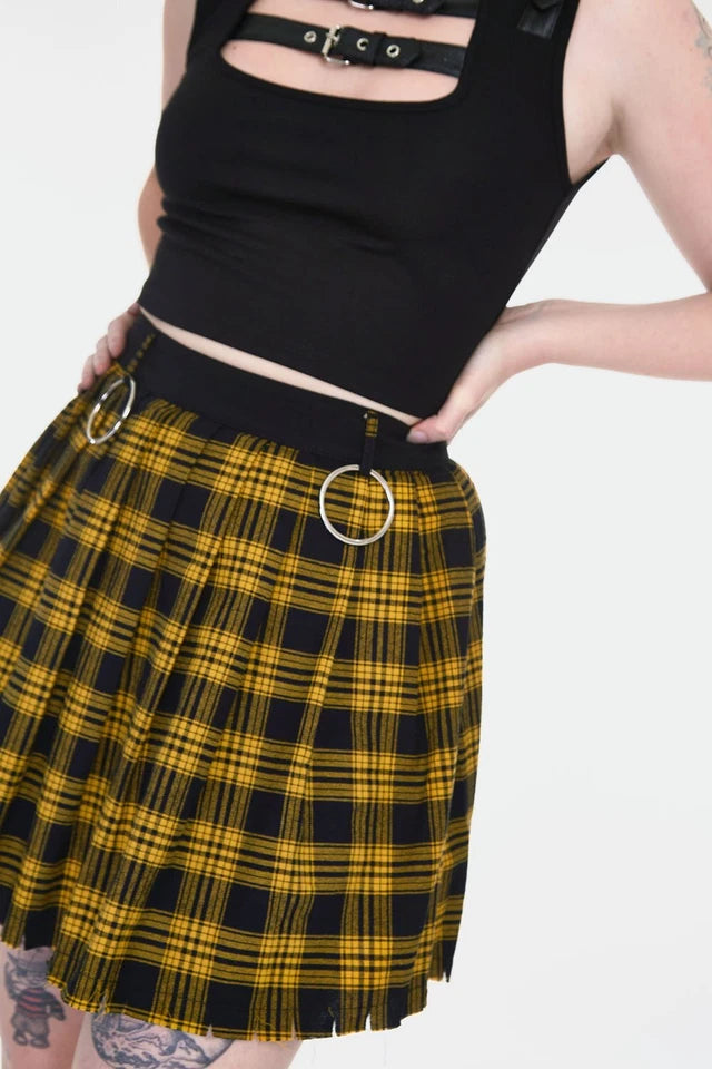Gothic Teen Spirit Yellow Tartan Pleated Alternative Style Skirt