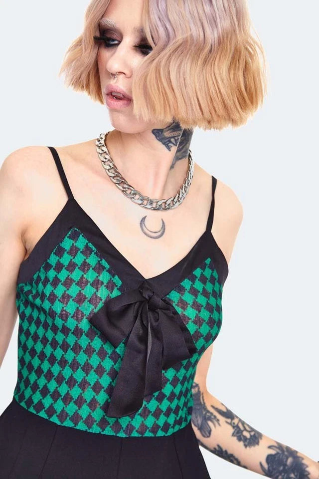 Gothic Alternative Style Check Panel Strappy Mini Dress
