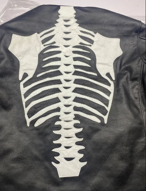Men's Leather Jacket Skeleton Bones Biker Motorcycle Real leather Jacket Coat