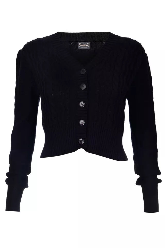 Mabel Cropped Retro Vintage Style Cardigan in Black