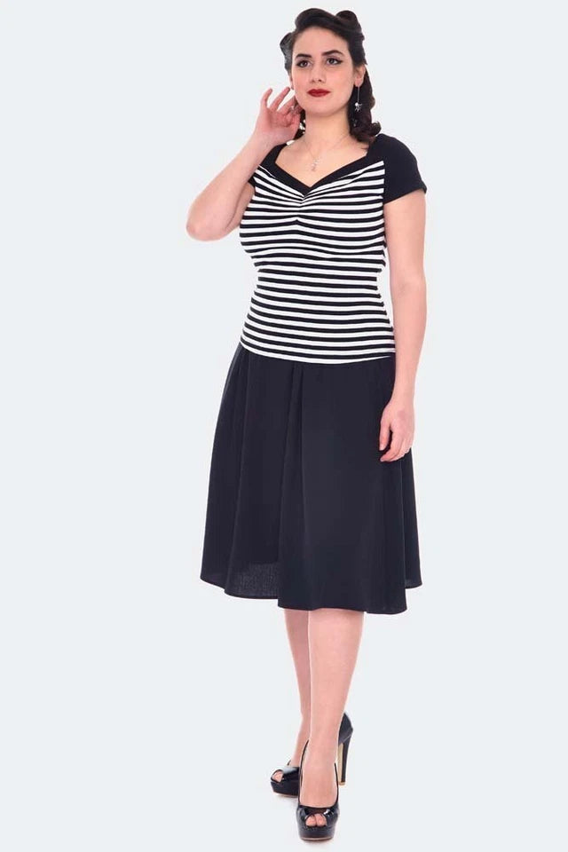 Vintage Style Striped Short Sleeve Retro Low Neck Top
