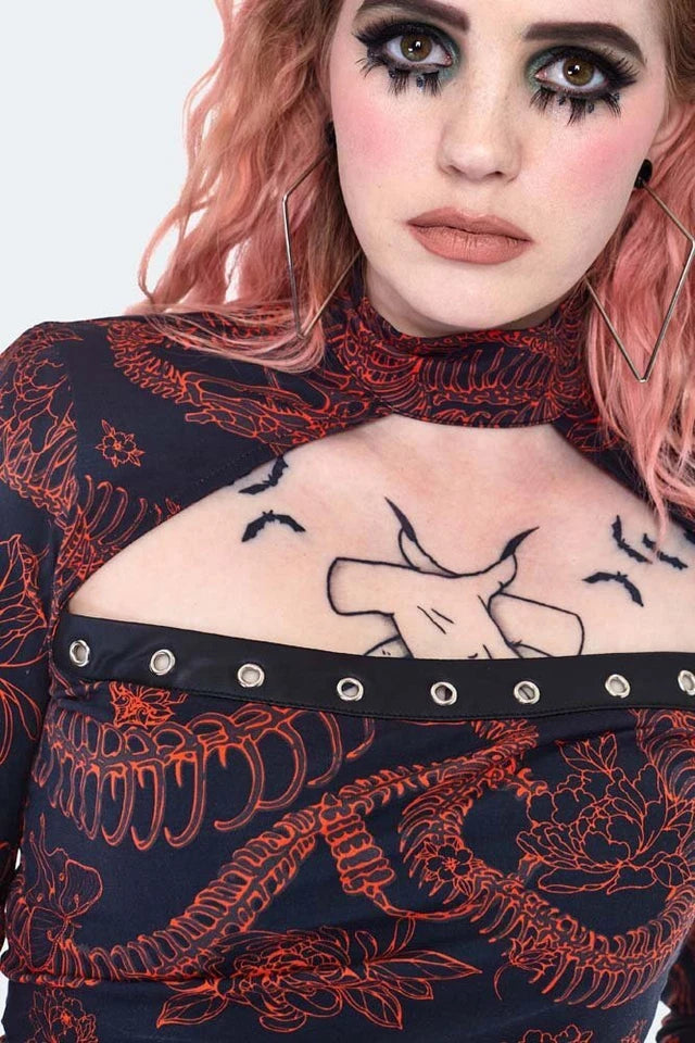 Alternative Style 90s Gothic Snake Skeleton Long Sleeve Top