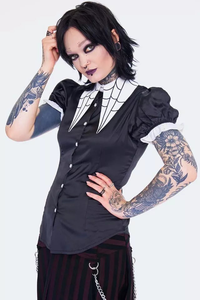 Gothic Spider Web Collar Alternative Style Blouse