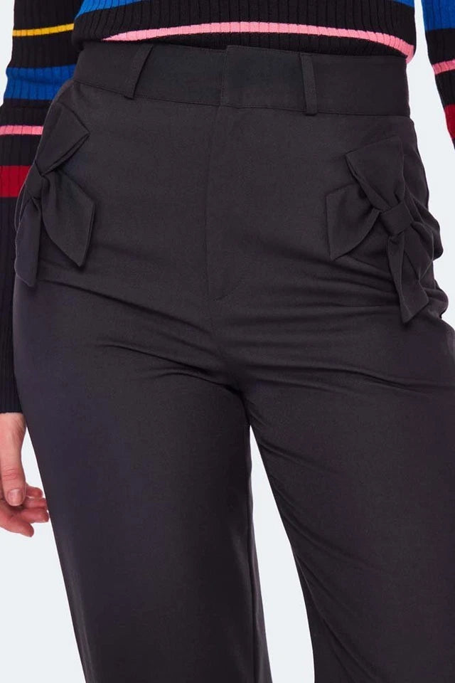 Vintage Style Bow Pocket Black Smart Retro Trouser