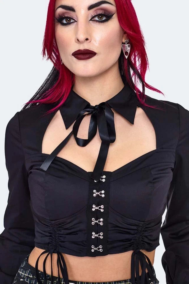 Gothic Cut Out Alternative Style Hook And Eye Shirt