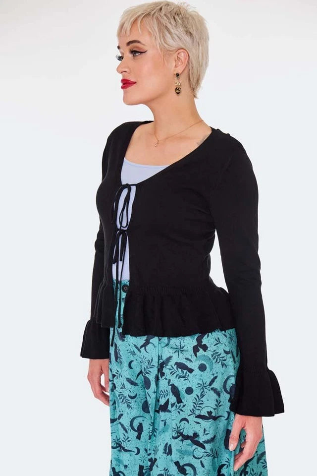 Women Retro Tie Front Ruffle Cardigan Vintage Style Cardigan