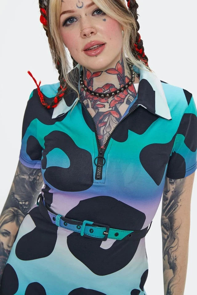Alternative Style Technicoloured Gothic Leopard Skater Dress52.00