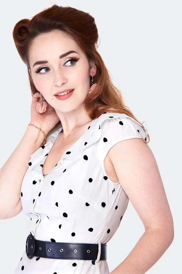 RETRO POLKA DOT Flutter COLLAR FLARE VINTAGE STYLE DRESS