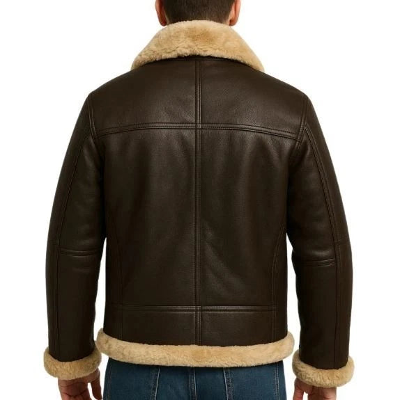 Men's RAF B3 Aviator Bomber WW2 Faux Fur Shearling Lambskin Leather Jacket