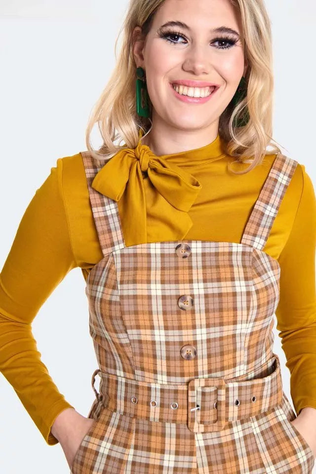 Retro Plaid Cropped Pinafore Jumpsuit Vintage Style