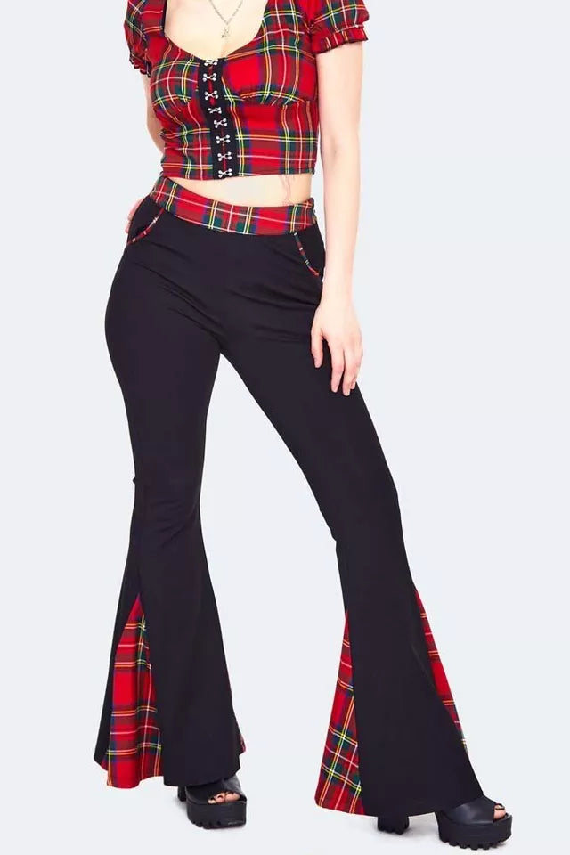 Alternative Style Tartan Insert Gothic Flared Trouser