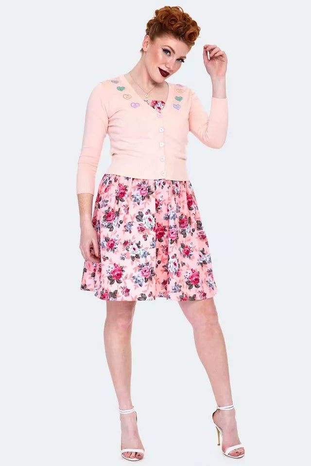 Ladies Curve Kim Love Heart Print Cardigan Retro Vintage Plus Size Cardigan