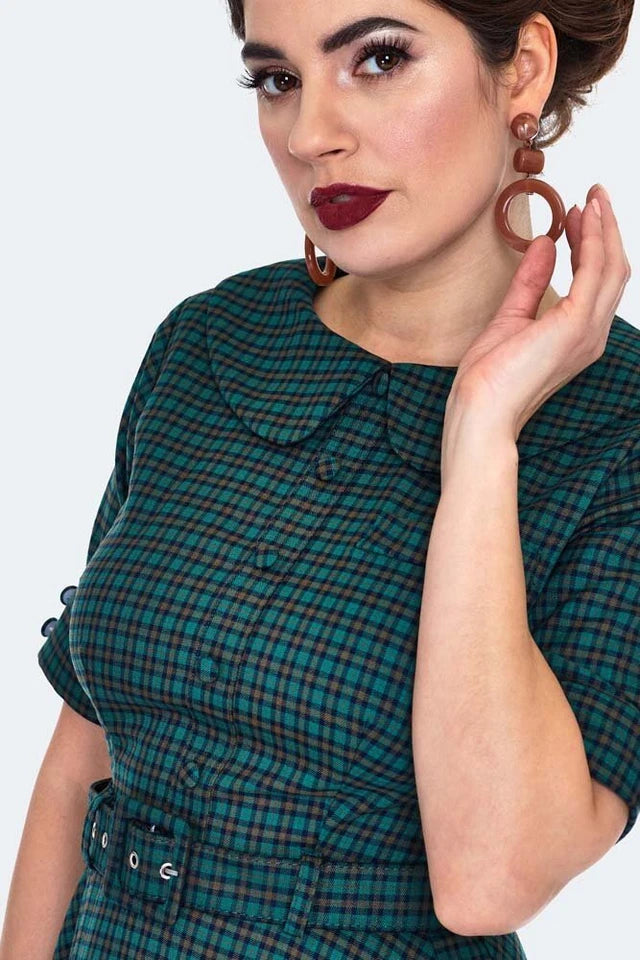 Check Retro Midi Shirt Vintage Style Dress