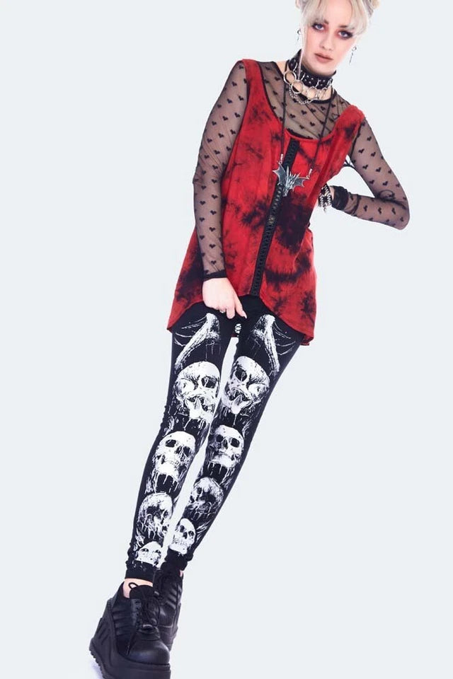 Skulls Print Gothic Punk Style Leggings