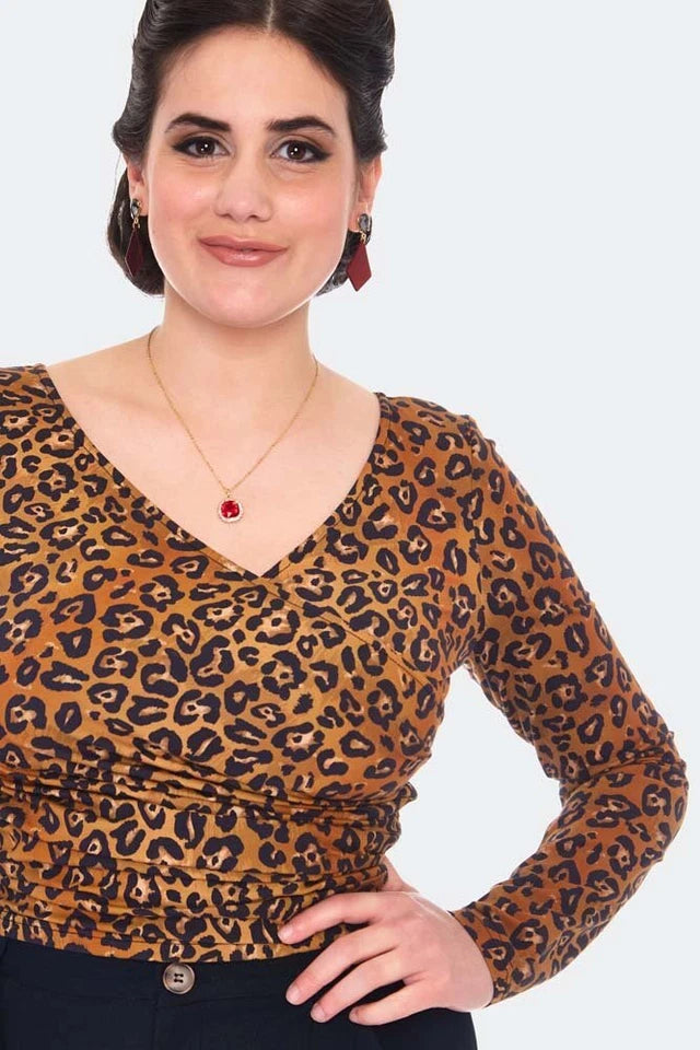 Leopard Vintage Style Print Retro Wrap Top