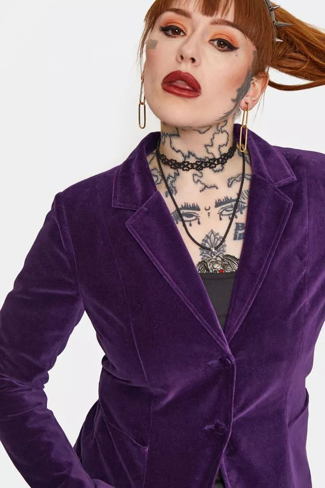 Purple Gothic Alternative Style Velvet Blazer
