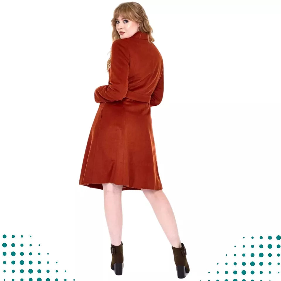 Women Retro Fitted Coat with Belt Vintage Style Fashion
