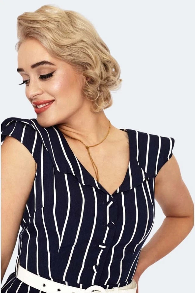 Retro Vintage Stripe Midi Flare Style Dress
