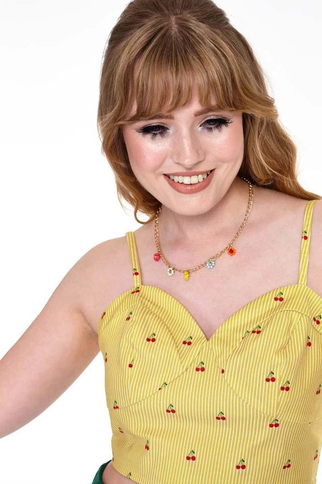 Natalie Cherry Stripe Crop Retro Vintage Style Top