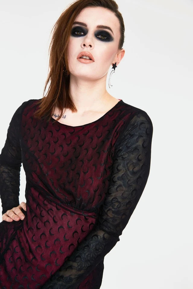 Alternative Style Moonstruck Mesh Midi Gothic Dress