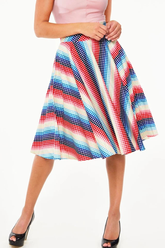 Serene Rainbow gingham high waisted circle Retro Vintage Style skirt