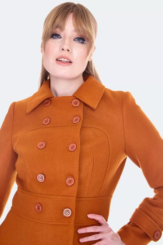 Double Breasted Retro Vintage Style Orange Pea Coat