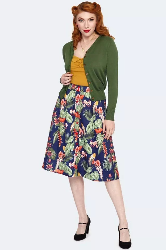 Women Retro Wooden Button Cardigan In Green Vintage Style Cardigan