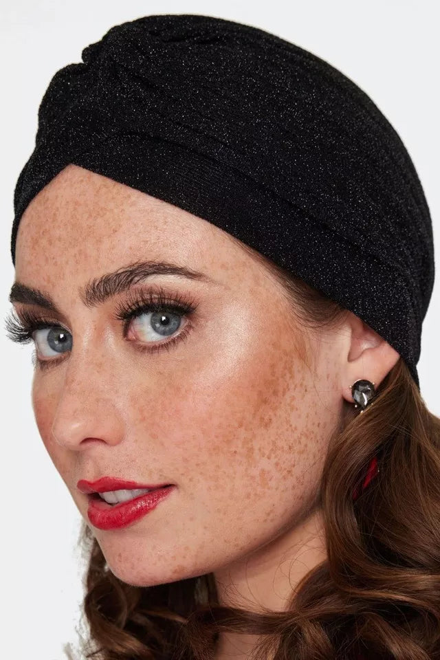 Black Sparkle Retro Vintage Style Turban