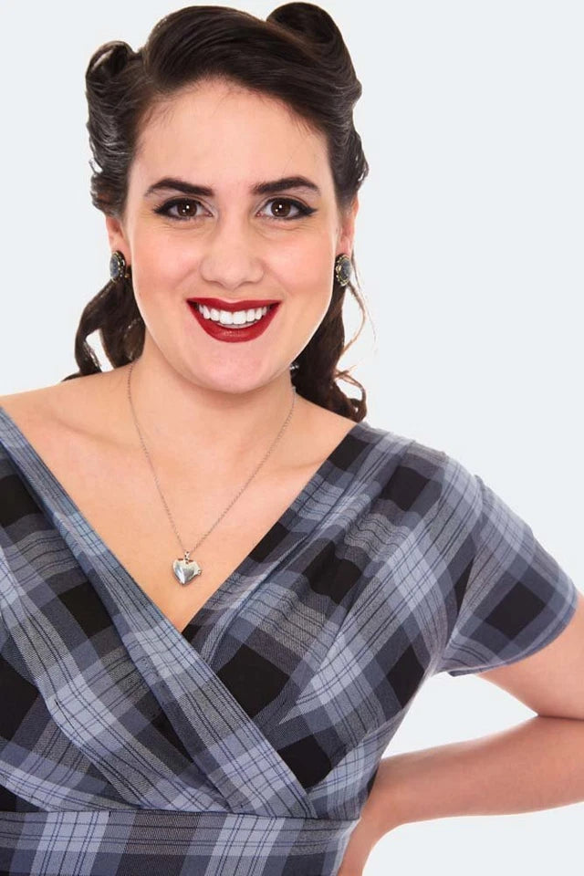GREY RETRO CHECKED FLARE VINTAGE STYLE DRESS