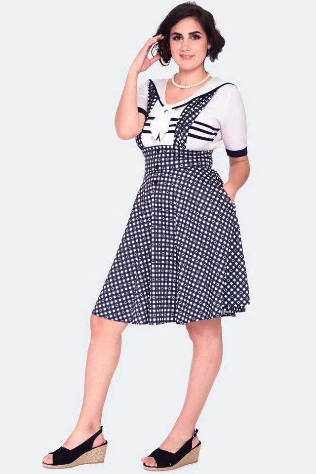 Heart gingham overall flare curve Retro Vintage Style skirt