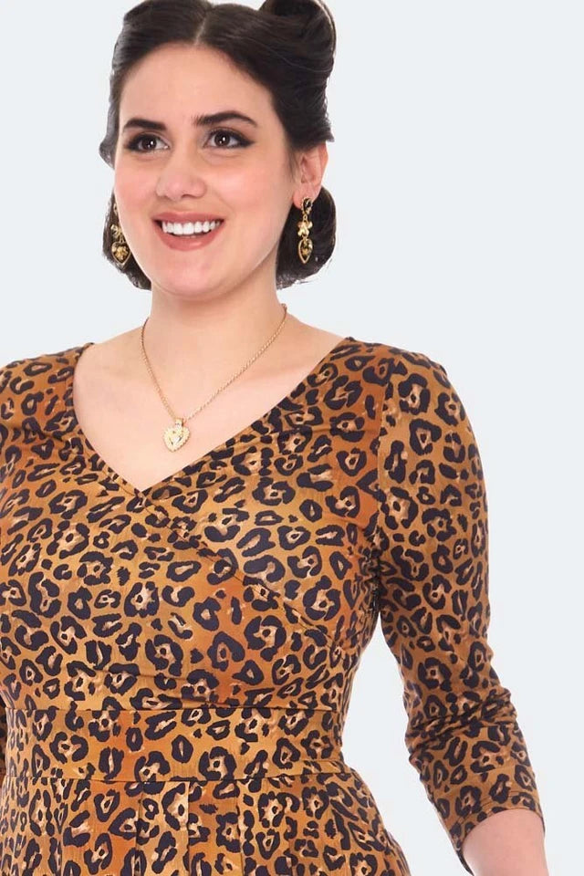 Women Rerto Leopard Print Flare Vintage Style Dress