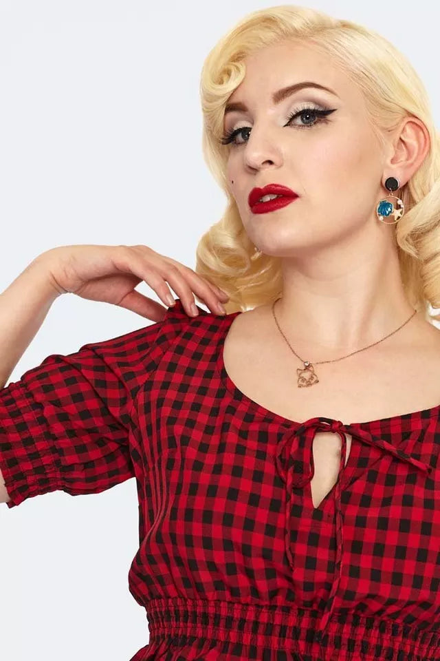 Sadie Red Gingham Retro Vintage style Top