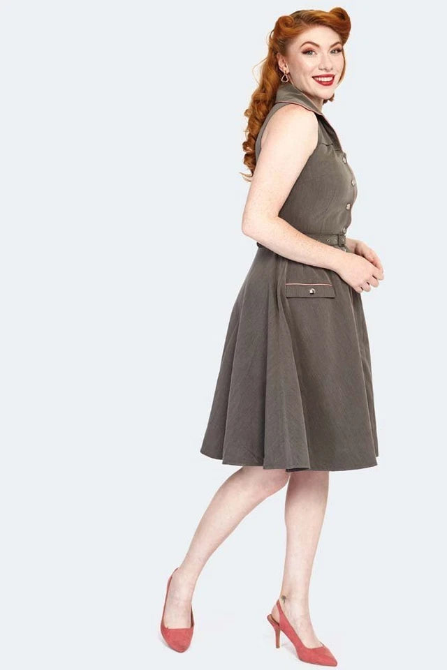 Button Up Sleeveless Flare Retro Vintage Style dress
