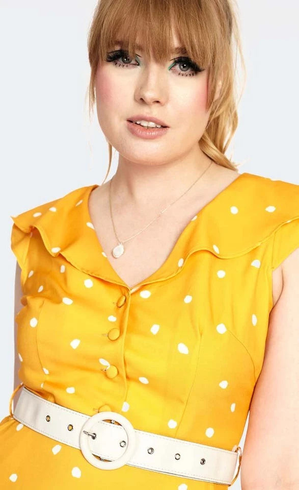 Women Retro Polka Dot Wide Collar Flare Vintage Style Dress
