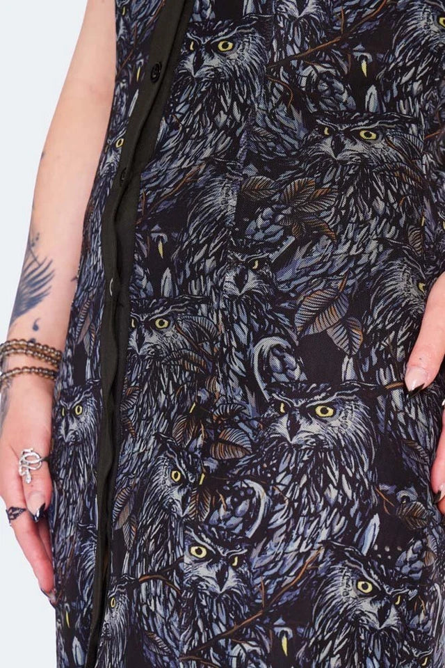 Women Gothic Night Owl Maxi Alternative Style Dress