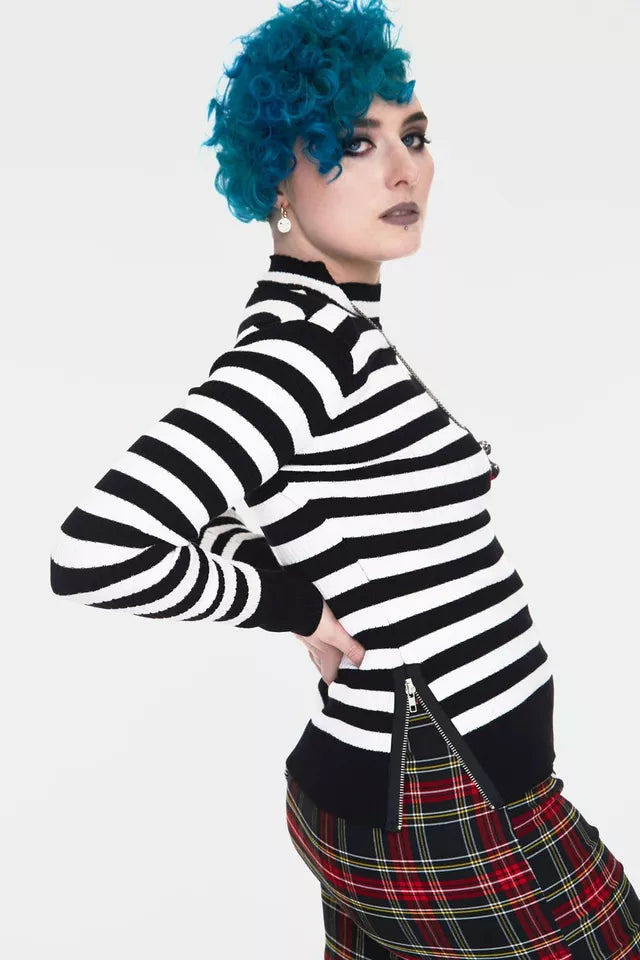 Menace White and Black Gothic Alternative Style Stripe Sweater