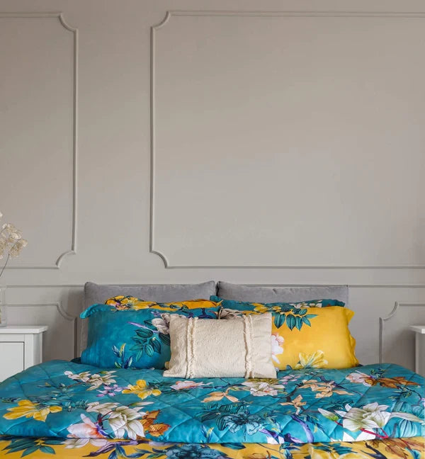 Floral Vine Duvet Quilt Cover Set in Yellow & Blue Premium Quality 100% Cotton
