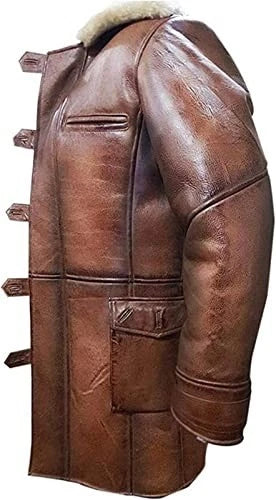 The Dark Knight Rises Tom Hardy Bane Shearling Distressed Leather Coat Jacket
