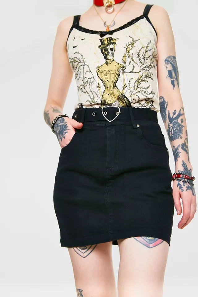 Love is Simple Black Denim Gothic Alternative Style Skirt